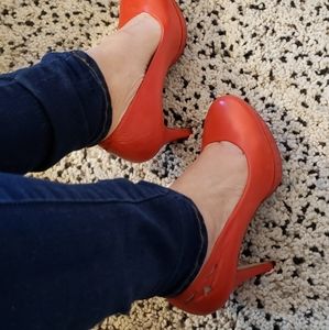 Orange Coral Leather Heels